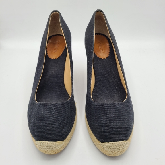 J. Crew Black Seville Espadrille Canvas Jute Wedges - Picture 3 of 8